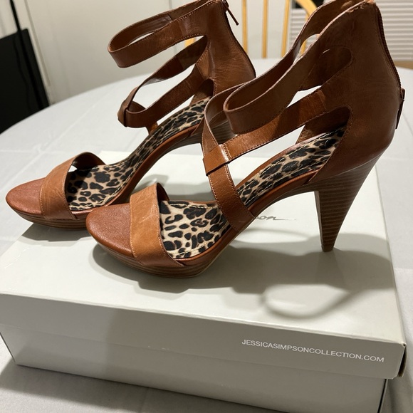 Jessica Simpson Shoes - Women's Jessica Simpson High Heel Ankle Strap Sandals Brown Leopard‎